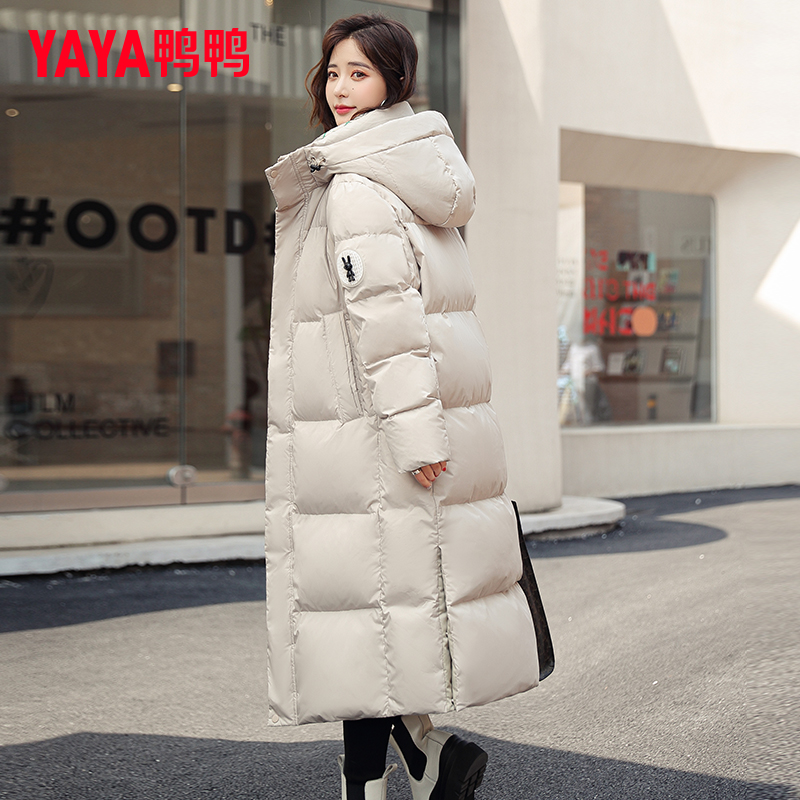 鸭鸭爆款长款羽绒服女款2022新款冬季长过膝加厚白鸭绒品牌外套