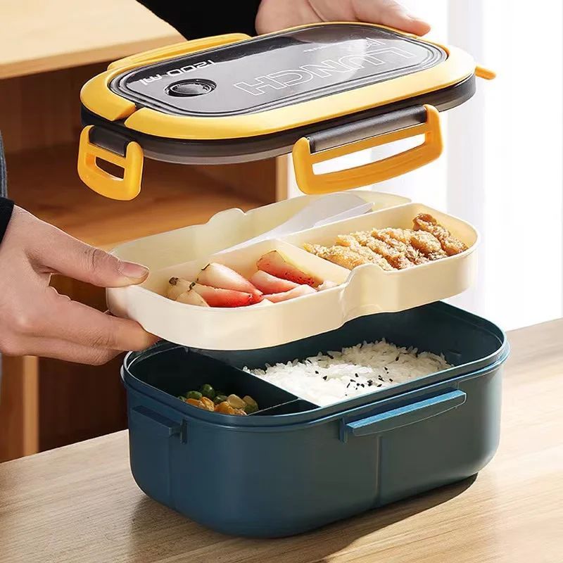 1200ML 2 Layer Bento Lunch Box With Spoon Fork, Kid High Cap