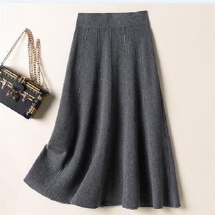 羊毛加厚A字裙针织伞裙 高腰裙秋冬韩版 新款 纯色羊绒半身裙中长款