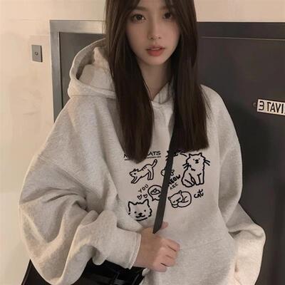 美式连帽卫衣女2025秋冬新款加厚加绒重磅上衣外套慵懒风宽松版型