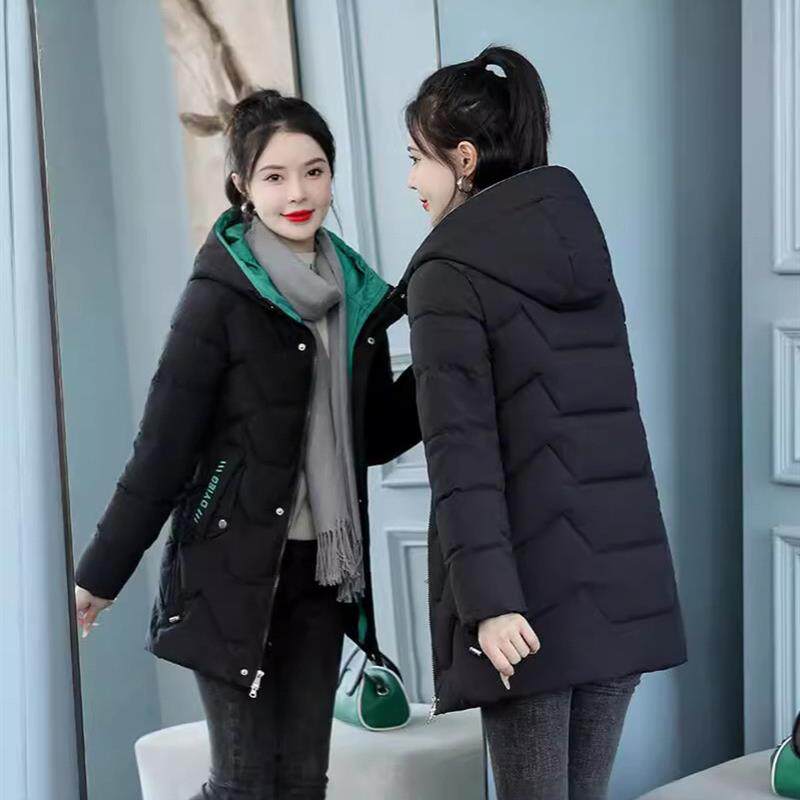 爆款棉服女中长款2025冬季新款洋气加厚连帽棉衣外套厂家直销包邮