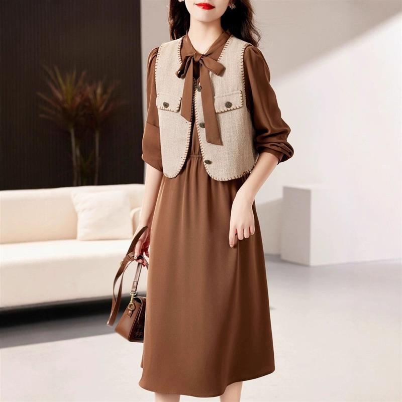 小香风马甲连衣裙两件套女时尚套装2025新款高级感春秋穿搭一整套