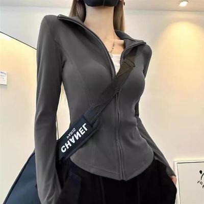 欧货双面德绒加厚保暖立领卫衣T恤女冬百搭修身开衫拉链打底上衣