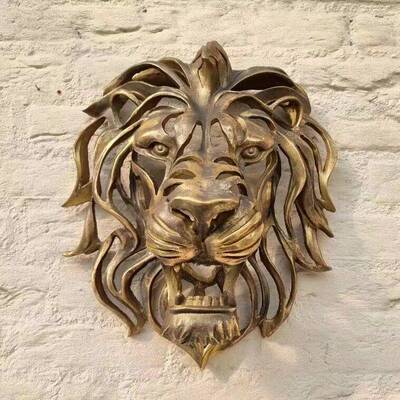独立站Lion Head Wall Mounted Art  狮子头壁挂艺术雕塑墙面装饰