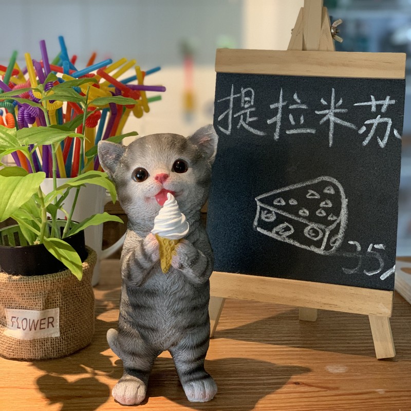 臻尚贪吃冰淇淋小猫咪仿真动物树脂摆件卡通可爱阳台户外花园装饰