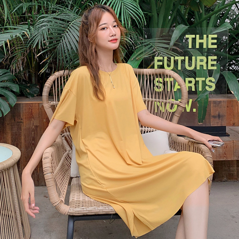 ozok可外穿百搭宽松型简约清新纯色文艺优雅连衣裙收腰显瘦气质