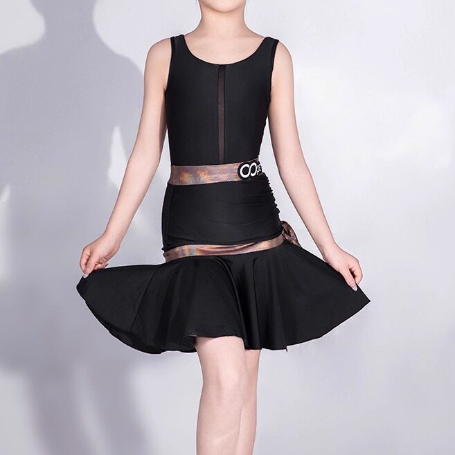 oope舞配拉丁舞服练功服女童2025夏季新款黑色练习服少儿拉丁舞服