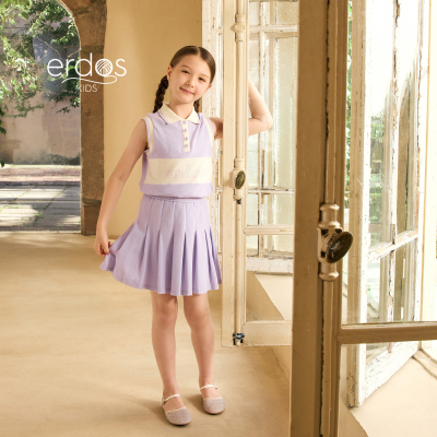 erdosKIDS 鄂尔多斯童装26春夏新品纯棉女童学院风休闲百褶裙