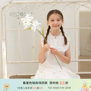圆领飞袖 鄂尔多斯童装 新品 儿童无袖 甜美可爱女童上衣 上衣25年夏季