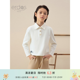 erdosKIDS 上衣 男童棉质POLO衫 白色学院风长袖