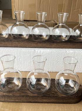 创意水养绿萝植物花瓶木底座水培透明玻璃花器办公室客厅桌面摆件