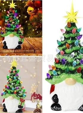 圣诞节圣诞树矮人电池发光树脂侏儒圣诞树灯摆件可爱装饰品