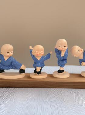热销蓝衣服四款少林功夫小和尚创意树脂公仔汽车车内饰品摆件