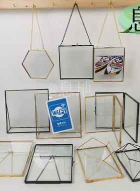 包邮纯手工打造铜相框婚纱照摆台几何玻璃相框干花标本夹