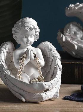 做旧欧树脂少女翅膀天使模型摆件装饰少女橱窗店铺工艺品