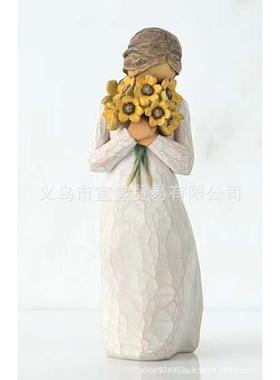 情人节仿木雕装饰品摆件树脂工艺品 捧花设计人物造型装修
