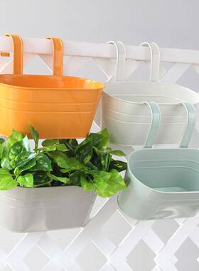 推荐金属铁皮挂花盆栏杆栅栏阳台花园可拆卸挂钩椭圆桶