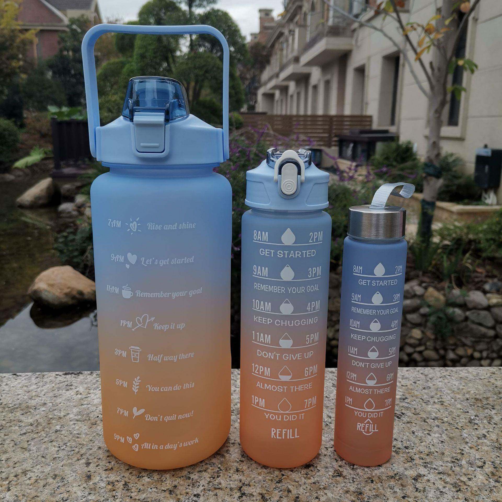 磨砂渐变水壶耐热吸管杯便携大容量户外运动水壶大杯套小杯