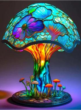 七彩蘑菇台灯装饰品设计家居树脂工艺蘑菇灯家居庭院设计摆件