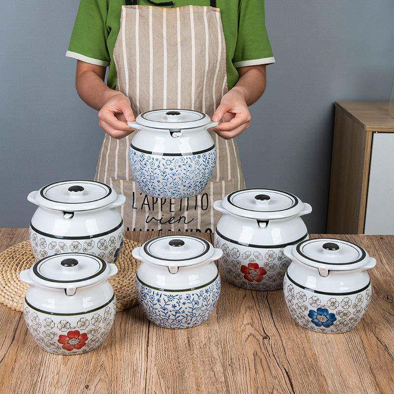 陶瓷耐高温猪油罐带提手家用厨房升级双耳经典带盖辣椒盐酱调料盒