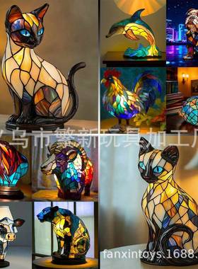 新款狗系列树脂摆件 LED小夜灯艺术动物雕像创意家居桌面装饰