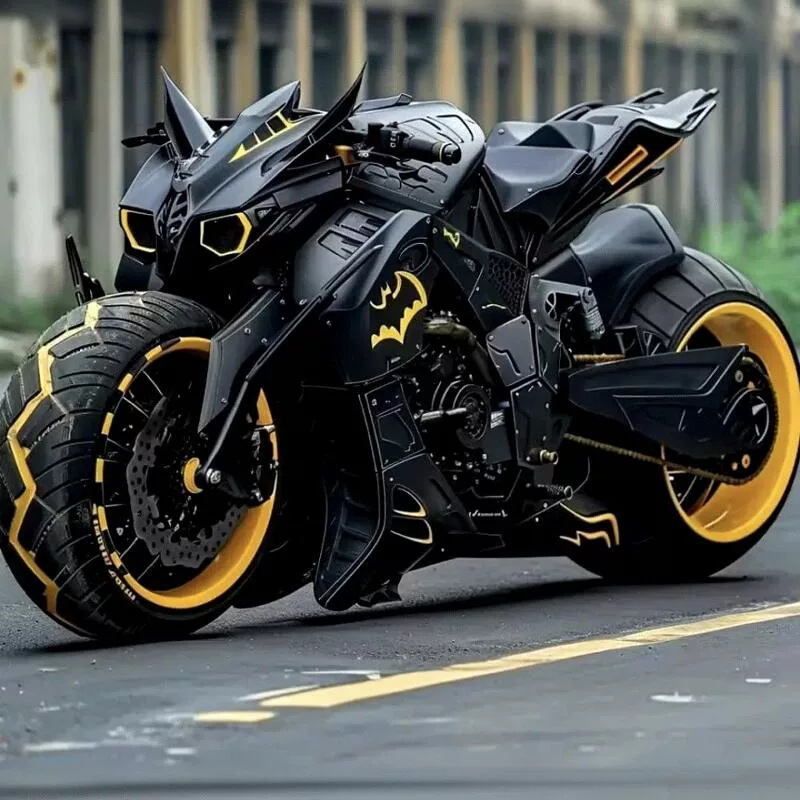 Модифицированный кросс‑рейс мотоцикл Yamaha, в стиле BMW, ретро импорт, матовый чёрный с жёлтыми акцентами