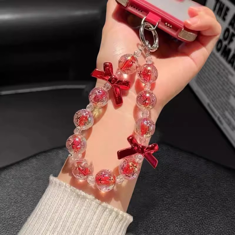 高端精致蝴蝶结手链串珠手机链挂件手腕防丢挂链腕带链条垫片挂坠