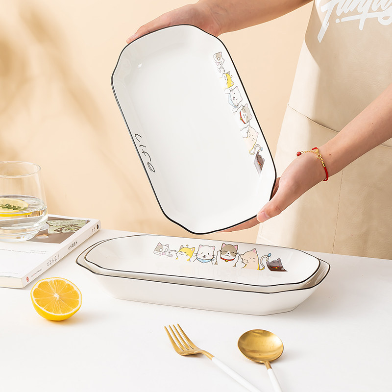 日式鱼盘家用陶瓷大号餐盘可爱高颜值蒸鱼盘套装长方形早餐盘餐具,餐饮具,盘,淘宝优惠券,粉丝福利购,淘宝优惠卷