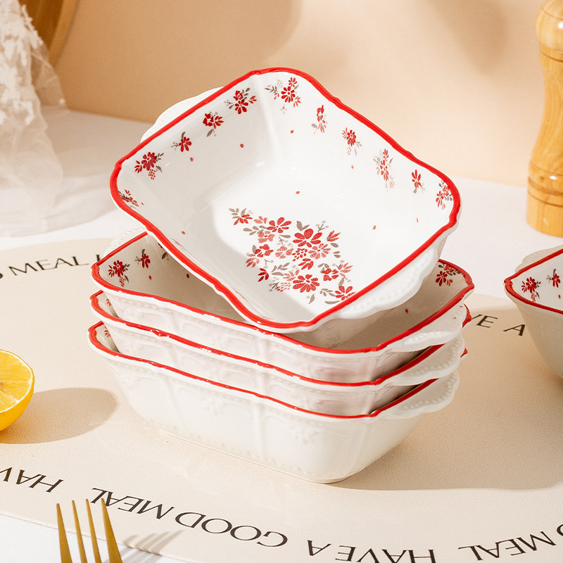 盘子家用菜盘2025新款陶瓷创意双耳烤盘高级感长方形餐盘碗盘套装,餐饮具,盘,淘宝优惠券,粉丝福利购,淘宝优惠卷