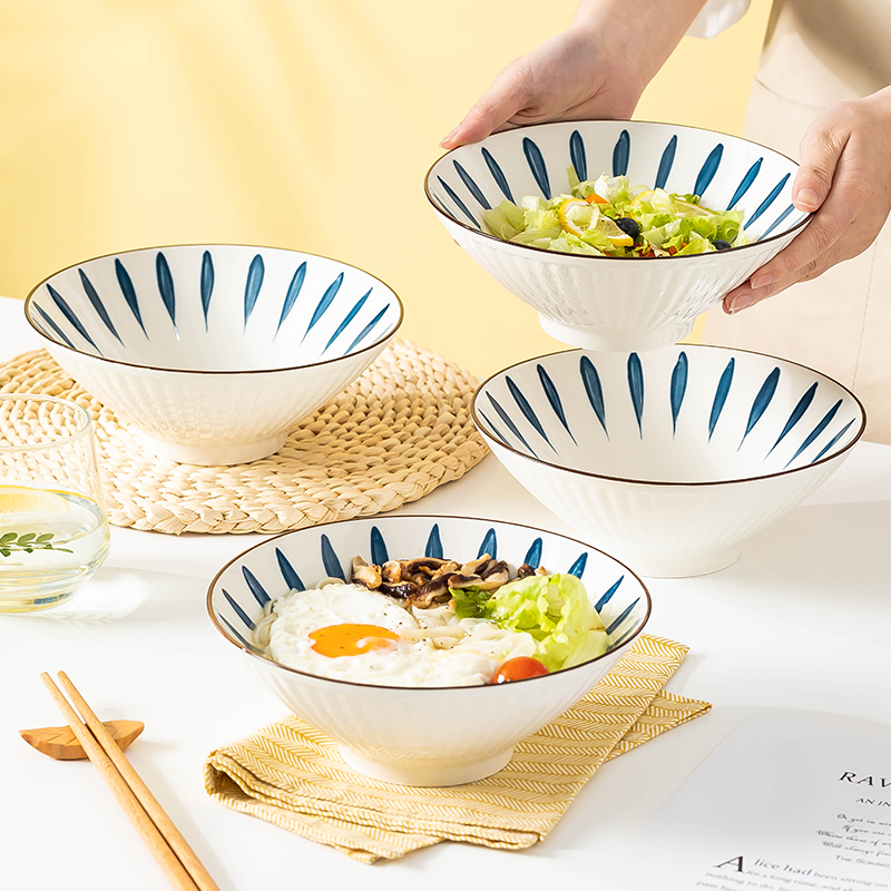 竖纹斗笠碗家用陶瓷面碗