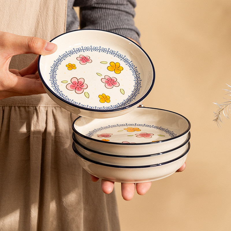 盘子菜盘家用2025新款复古陶瓷圆形餐盘餐具套装精致网红大号碟子,餐饮具,盘,淘宝优惠券,粉丝福利购,淘宝优惠卷