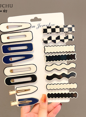新款黑白棋盘格子BB夹个性边夹刘海一字夹韩国发卡发夹颅顶蓬松夹