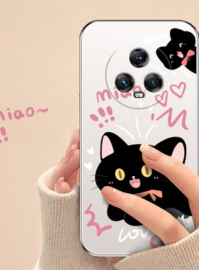 适用于荣耀magic5手机壳play4tpro魔术3硅胶黑色猫咪新款5t活力版电镀银畅玩30plus网红20全包防摔简约超薄