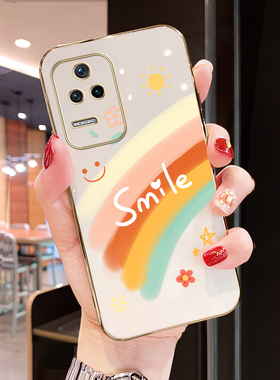 适用于红米K40s手机壳RedmiK40s笑脸彩虹xiaomiK40s电镀miuiK40s硅胶红迷K4os女新款hongmiK40s超薄全包防摔