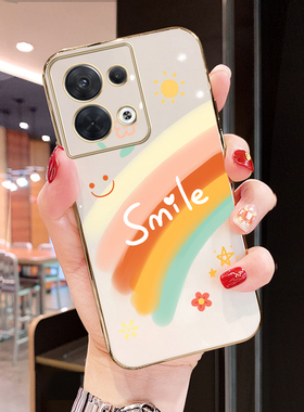 适用于opporeno8pro手机壳PGBM10笑脸彩虹Ren08电镀remo8pro+硅胶女新款0PP0Ren08超薄rone8保护套oppo8网红