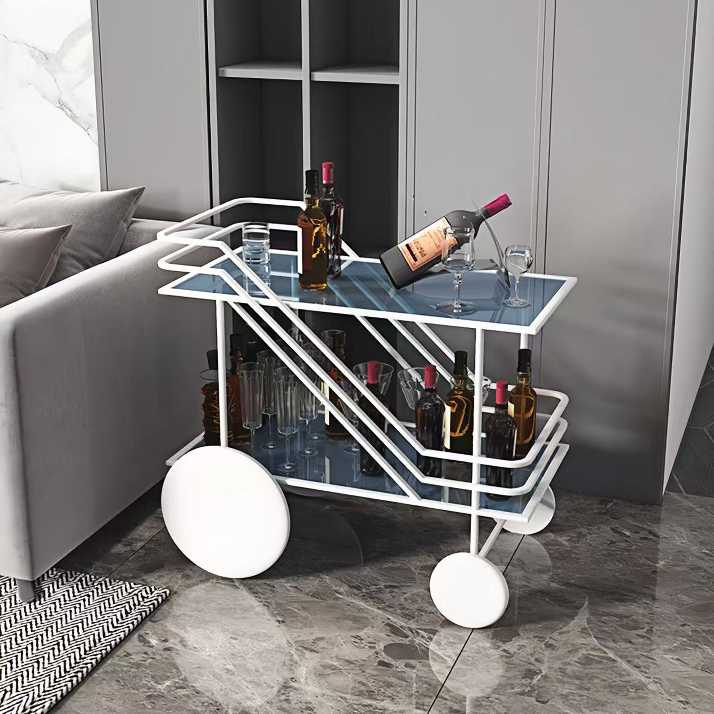 欧式茶饮送餐车手推车酒水车会所点心车展厅茶水车蛋糕车家用边几