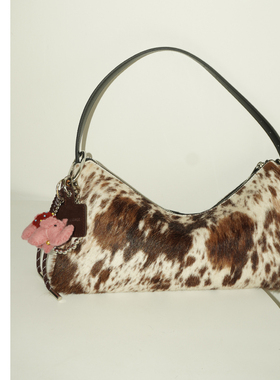 Abbott Vintage【马毛腋下包】单肩复古棕色奶牛纹腋下女包手提包