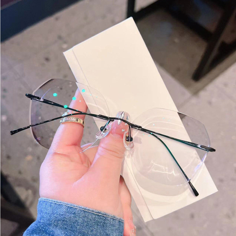 斯文超轻纯钛无框眼镜男近视可配有度数无边框潮变色防雾防蓝光女