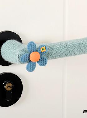 防静电秋冬可爱毛线花朵门把手套粉红色宝宝房间门把手套拉手蓝色