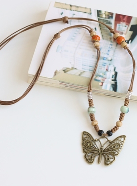 新款 锁骨链配饰陶瓷蝴蝶项链轻奢项圈连衣裙子流苏新中式女腰链