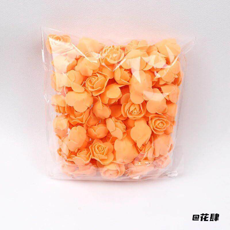 玫瑰花泡沫花独角兽3点5cm100朵仿真花喜糖盒袋包装熊粉色