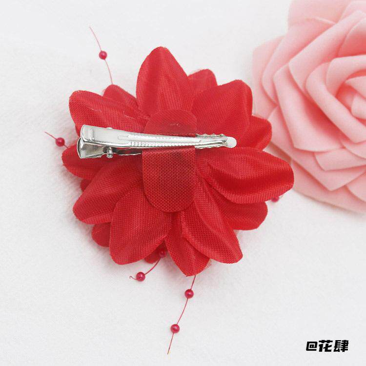 新娘手腕花儿童舞蹈新娘头饰大红花演出头饰胸花配鸭嘴夹羽毛头花