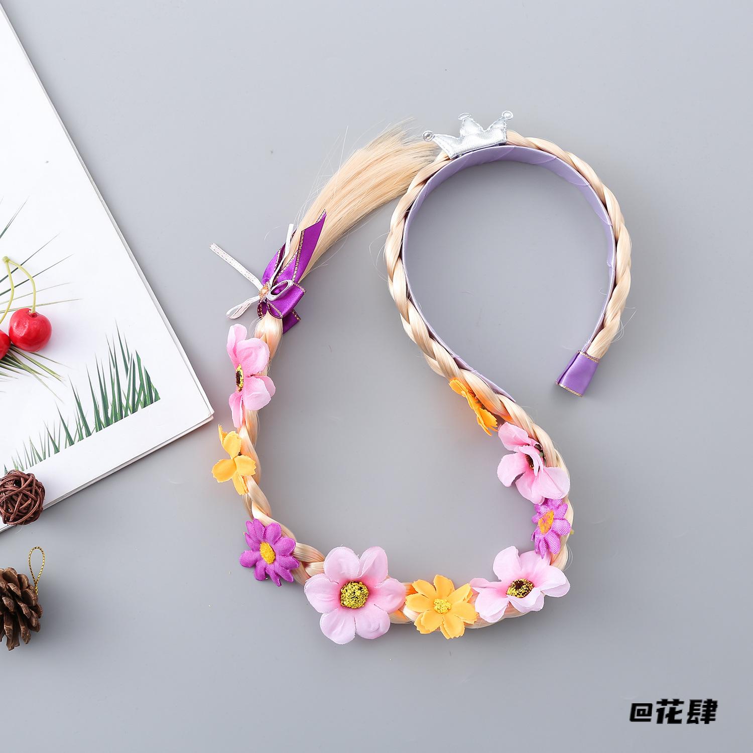 乐佩假发麻花长辫子发饰辫子长发公主发箍卡通花朵儿童公主头饰