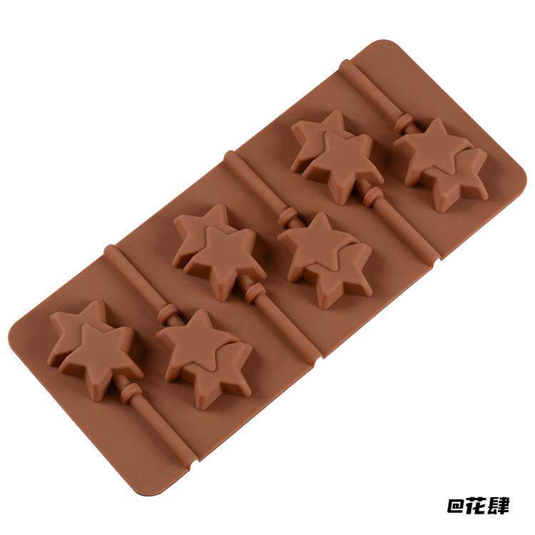 硅胶双五角星烘焙模具家用6格无异味棒棒糖模DIY制作五角星星