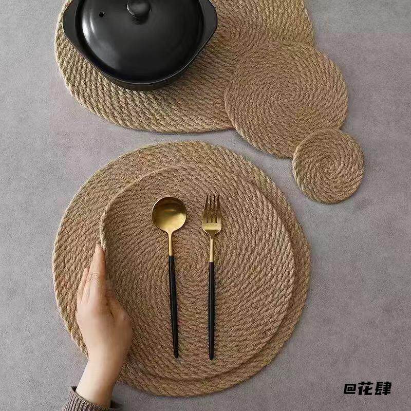飘窗蒲团垫餐桌垫家用苞米叶ins风亚麻草新款简约圆形轻奢餐垫