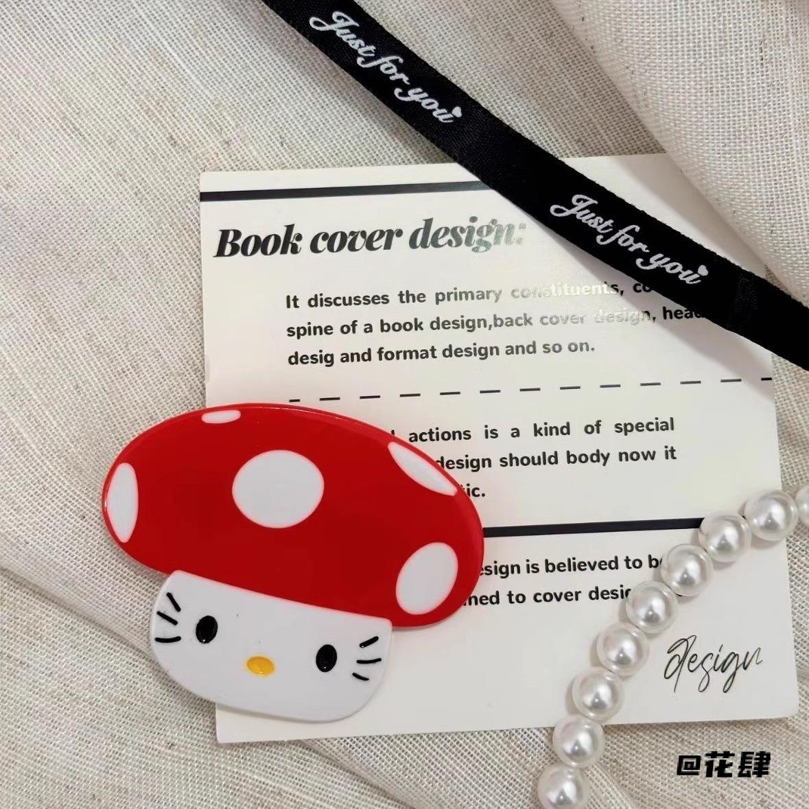 红蘑菇kt猫发夹少女心可爱红色Kitty刘海夹卡通小蘑菇童趣