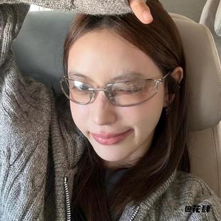 Y2K复古太阳椭圆无框大脸加宽遮颧骨太阳眼镜凹造型大脸高级感