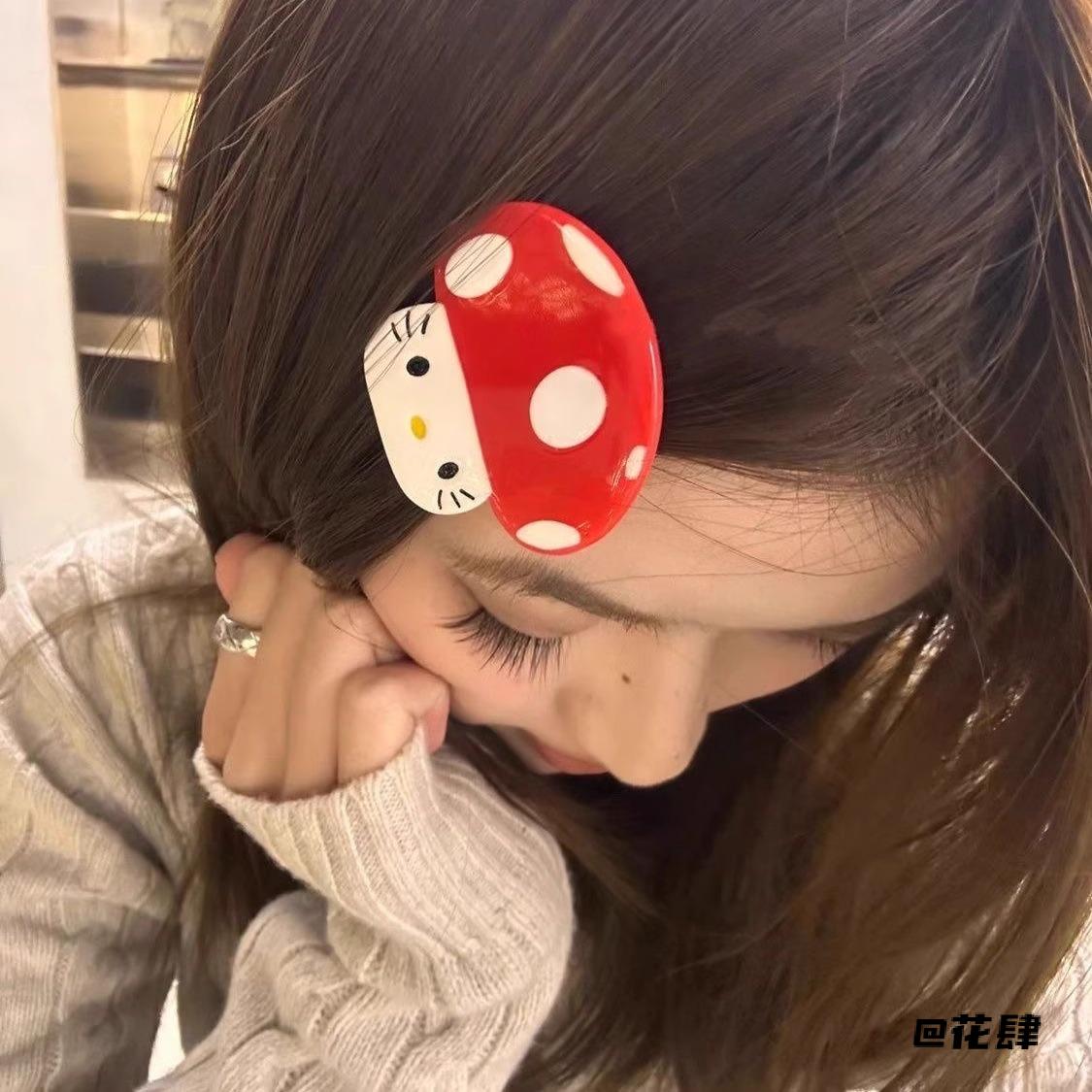 红蘑菇kt猫发夹发夹少女心童趣蘑菇KT猫bb夹小蘑菇刘海夹