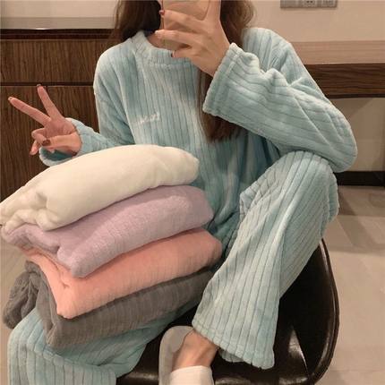 新款珊瑚绒大码睡衣女冬季加绒加厚保暖可外穿家居服宽松暖暖套装