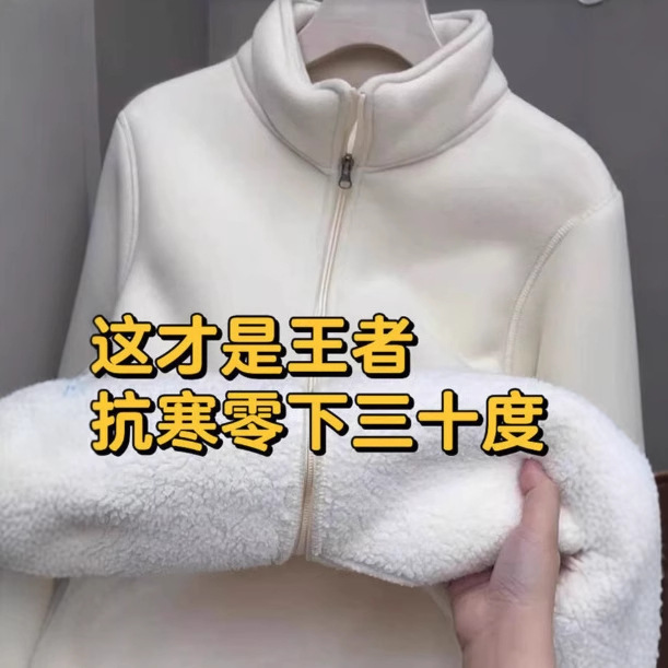摇粒绒外套女秋冬加绒加厚仿羊羔毛内胆棉服内搭保暖穿搭卫衣冬季